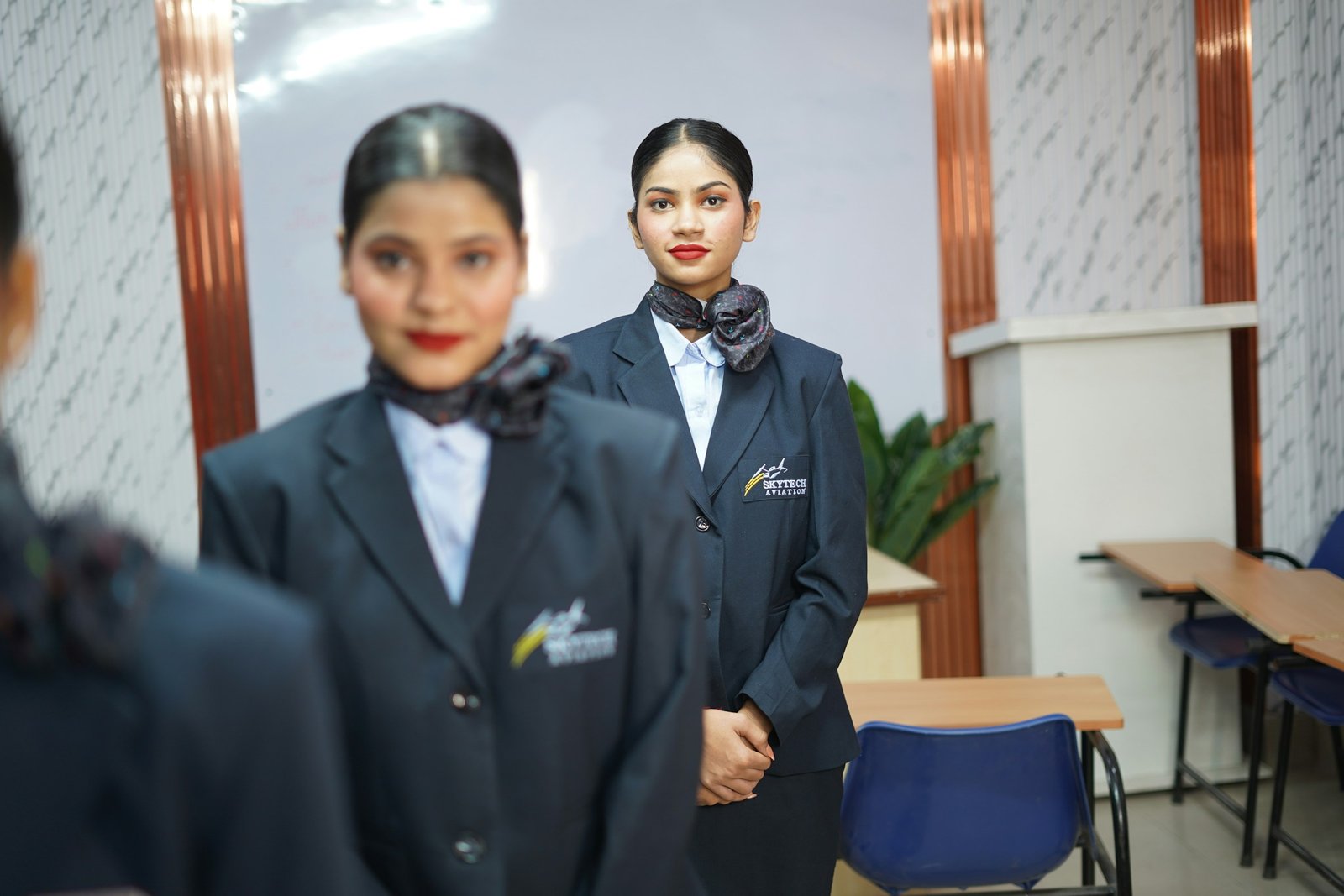 Air hostess course students in training
